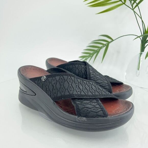 Bzees Women's Vista Sandals 7.5 Wedge Heel Slip On Black Textile Casual Comfy - Picture 1 of 16